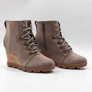 Sorel Joan Uptown Wedge Boots Khaki Waterproof Suede Size 9.5